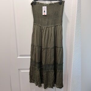 Olive Green Strapless Midi Dress